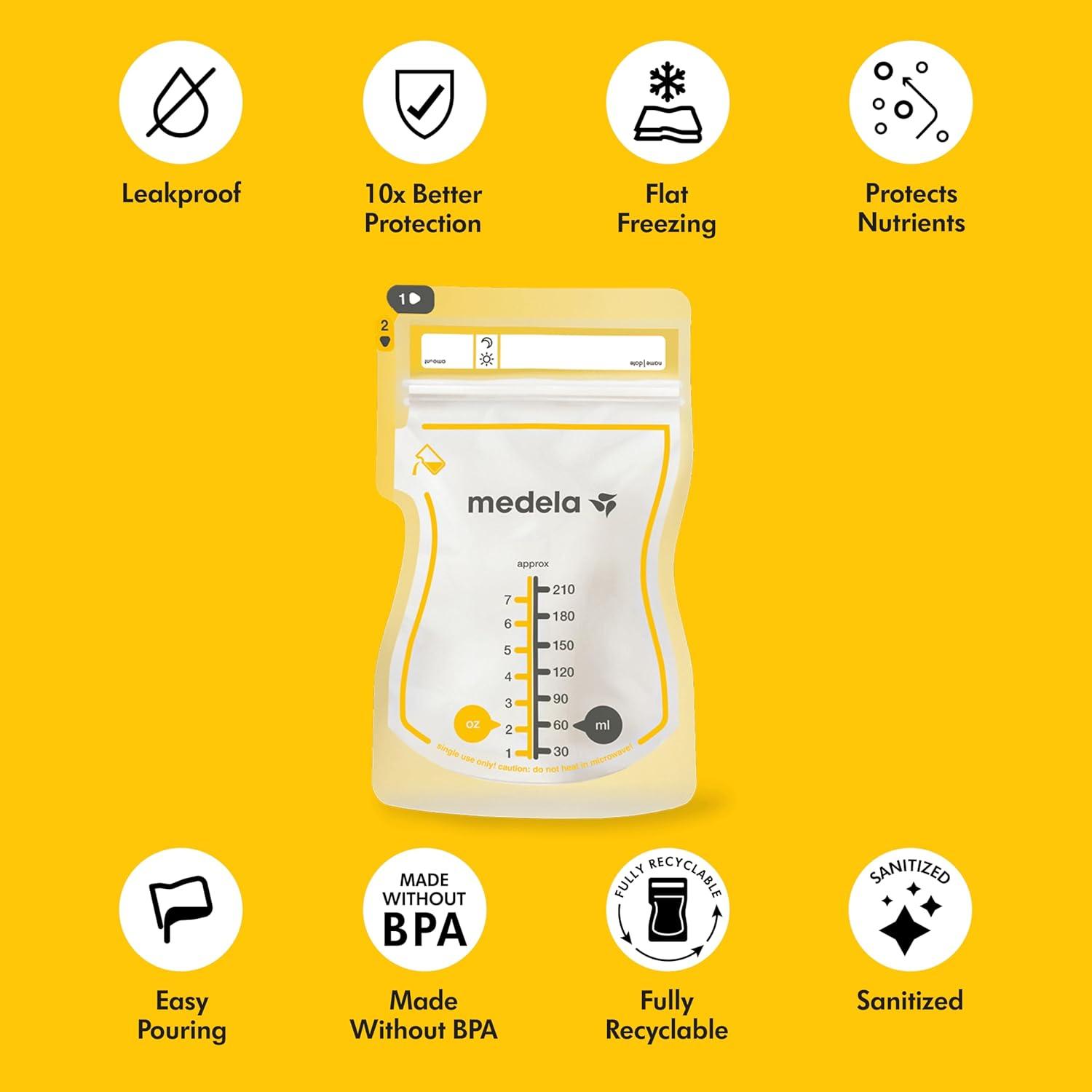 image:imageMedela Easy Pour Breastmilk Storage Bags 100 Count 7oz210ml Disposable Leakproof Fast Freeze Breast Milk Protection Recyclable amp BPA FreeEasy Pour Bags