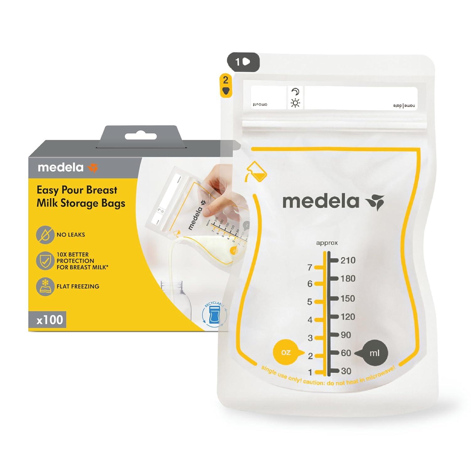 image:imageMedela Easy Pour Breastmilk Storage Bags 100 Count 7oz210ml Disposable Leakproof Fast Freeze Breast Milk Protection Recyclable amp BPA FreeEasy Pour Bags
