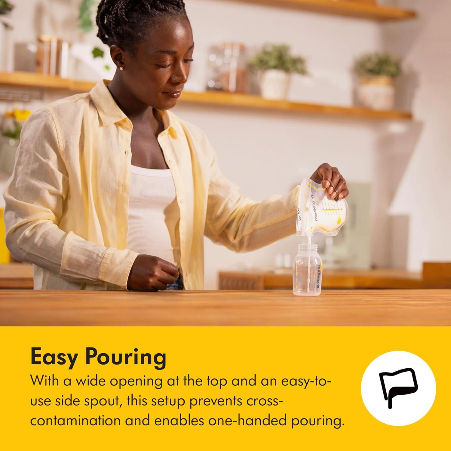 image:imageMedela Easy Pour Breastmilk Storage Bags 100 Count 7oz210ml Disposable Leakproof Fast Freeze Breast Milk Protection Recyclable amp BPA FreeEasy Pour Bags