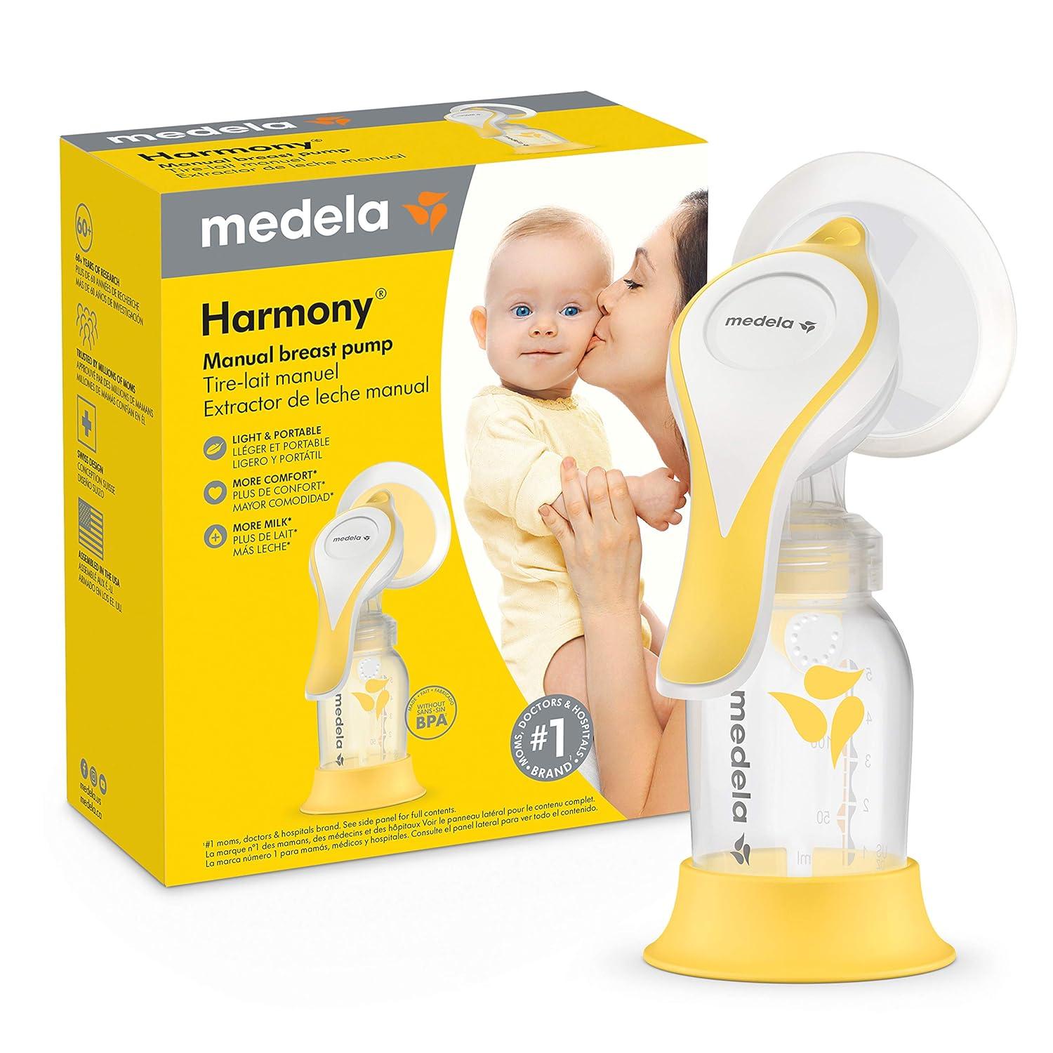 image:imageMedela New Harmony Manual Breast Pump with Flex Breast Shield and 100 Count Breast Milk Storage Bags Compact Single Hand Breastpump Ready to Use Breastmilk Bags for Breastfeeding