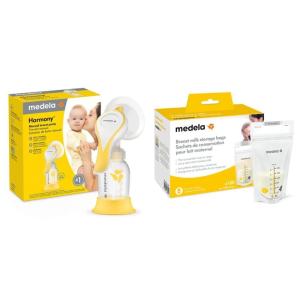 image:imageMedela New Harmony Manual Breast Pump with Flex Breast Shield and 100 Count Breast Milk Storage Bags Compact Single Hand Breastpump Ready to Use Breastmilk Bags for Breastfeeding