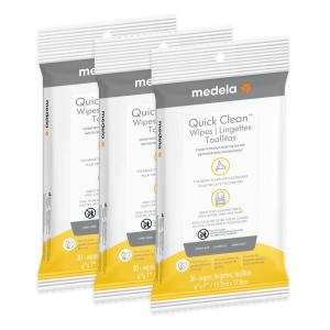 image:imageMedela Quick Clean Wipes for OnTheGo Cleaning of Breast Pumps Accessories and Various Surfaces Resealable PlantBased 3 Packs of 30 90 Count30 Count Pack of 3